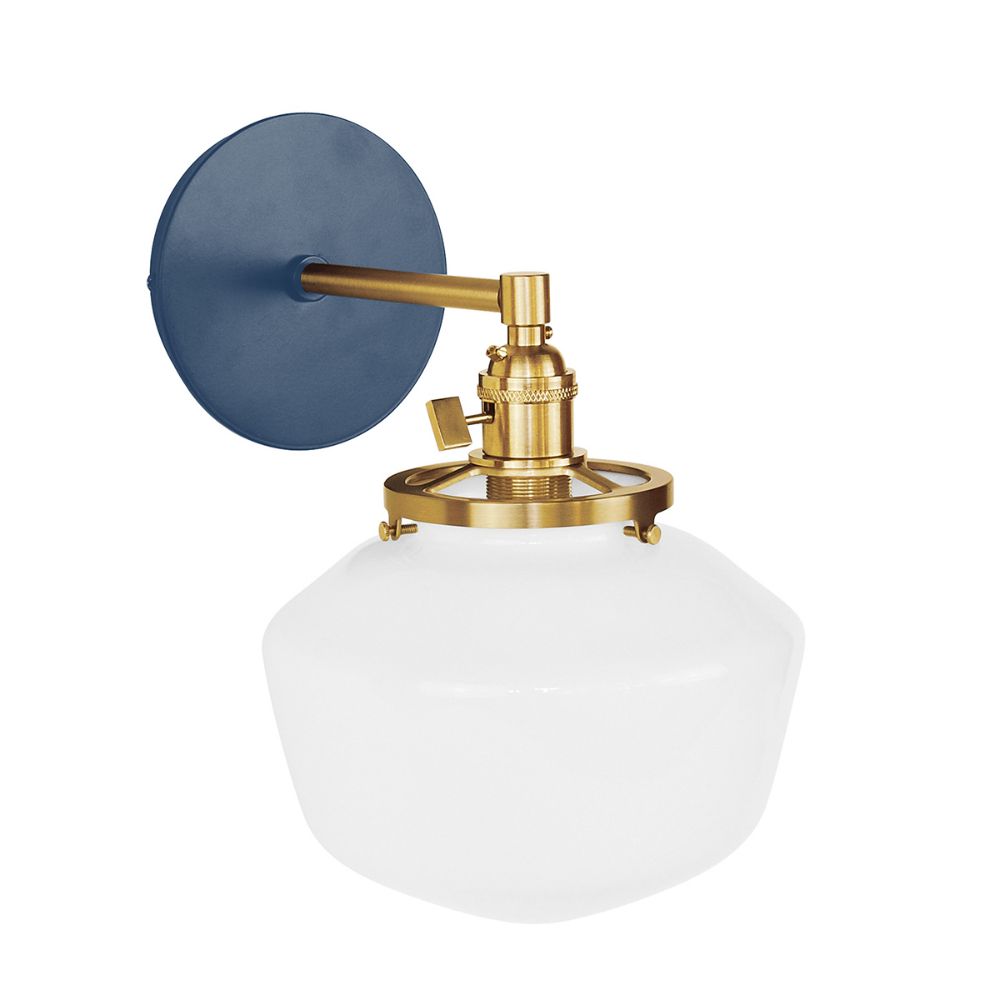 Montclair Lightworks SCM413-50-91 Uno 8" wall sconce, with Schoolhouse glass shade,  Navy with Brushed Brass hardware